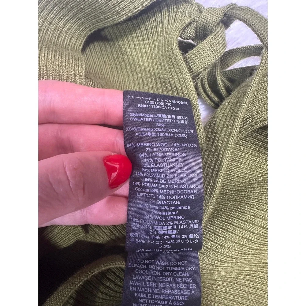Tory Burch Ribbed Merino Wool Dickie‎ Dark Mossy Green Turtleneck 85331 XS/S NEW